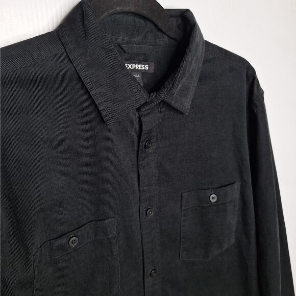 Express Men's Corduroy Long Sleeve Shirt Medium Pinwale Button Up Casual Goth - Picture 3 of 8